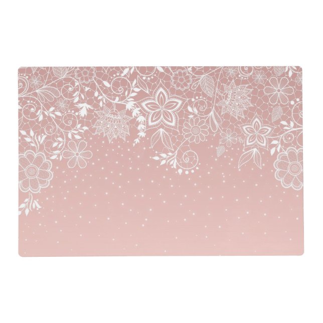 Elegant white lace floral and confetti design placemat (Front)