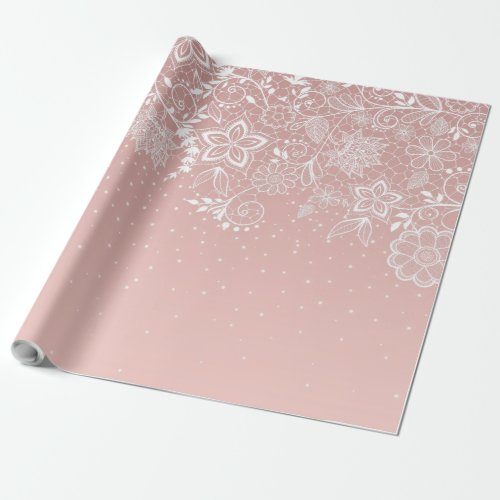 Elegant white lace floral and confetti design wrapping paper