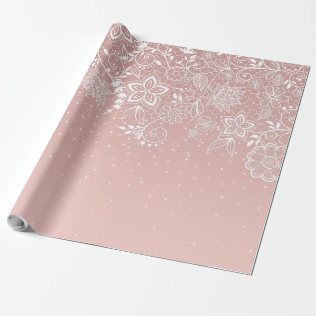 Elegant white lace floral and confetti design wrapping paper (Unrolled)