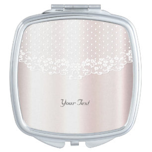 Elegant White Lace Floral Compact Mirror