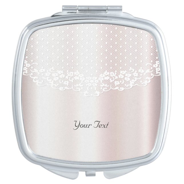 Elegant White Lace Floral Compact Mirror (Front)