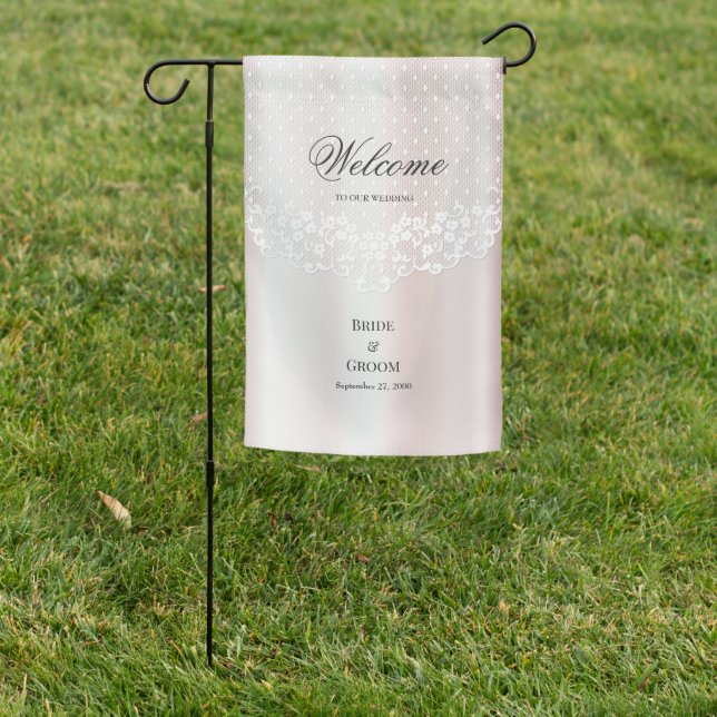 Elegant White Lace Floral Garden Flag (In SItu)