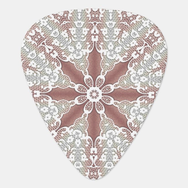 Elegant White Lace Floral Guitar Pick (Front)