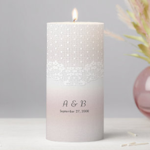 Elegant White Lace Floral Pillar Candle
