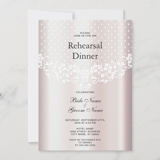 Elegant White Lace Floral Rehearsal Dinner Invitation (Front)