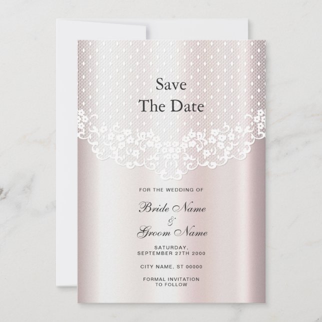 Elegant White Lace Floral Save The Date (Front)