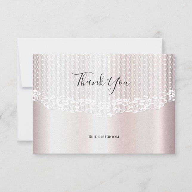 Elegant White Lace Floral Thank You Card (Front)