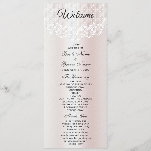 Elegant White Lace Floral Wedding Program (Front)