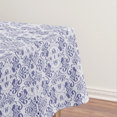 Elegant White Lace Formal Navy Blue Tablecloth