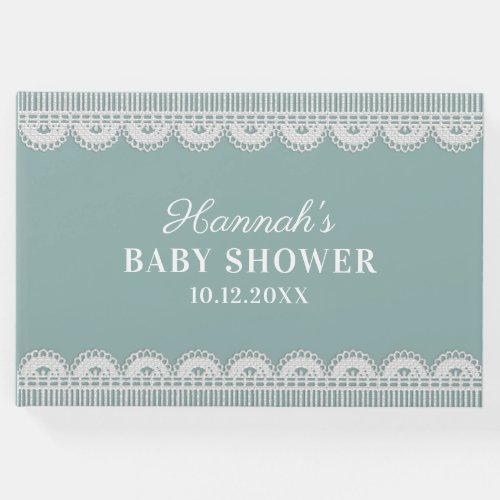 Elegant White Lace Green Baby Shower Guest Book