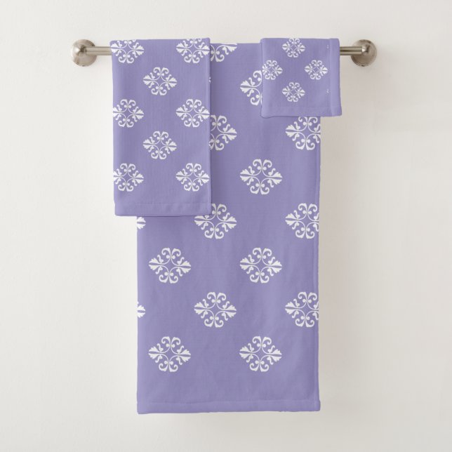 Elegant White Lace Pattern on Silver Gray Bath Towel Set (Insitu)