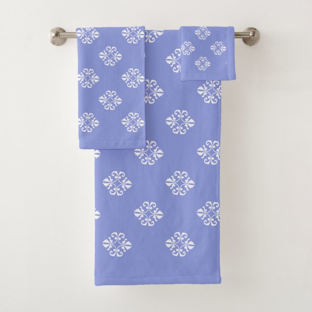 Elegant White Lace Pattern on Sky Blue Bath Towel Set (Insitu)