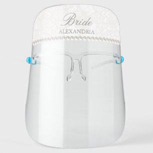 Elegant White Lace & Pearls Bride's Wedding Face Shield