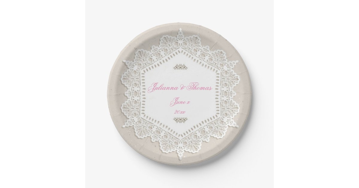 Elegant, White Lace, Wedding, Custom Paper Plate