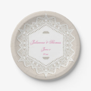 Elegant, White Lace, Wedding, Custom Paper Plates