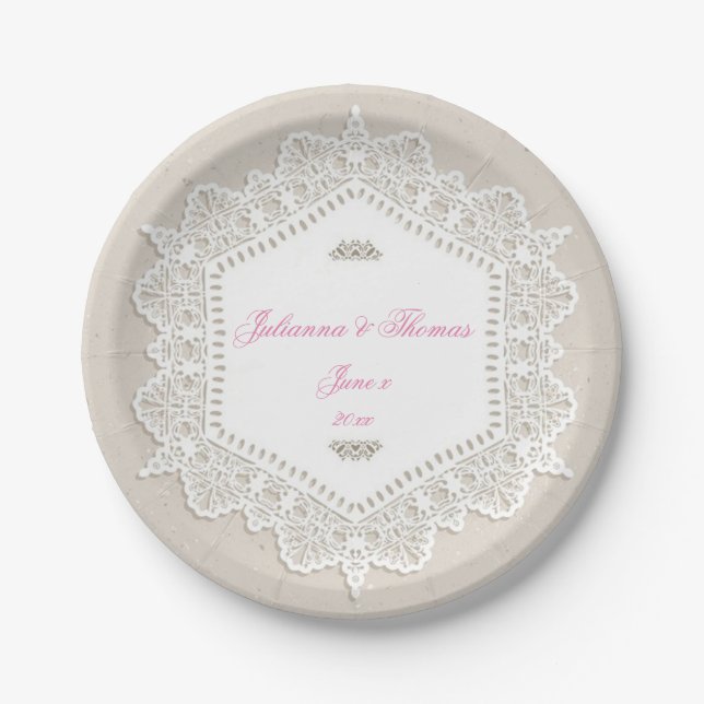 Elegant, White Lace, Wedding, Custom Paper Plates (Front)