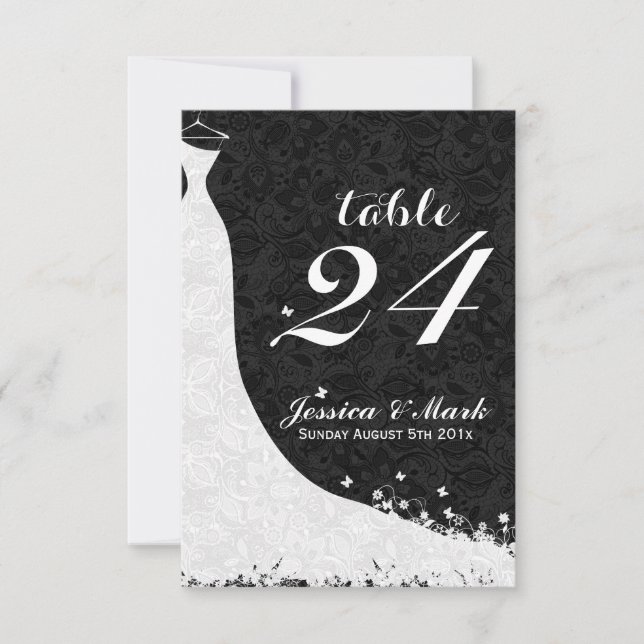 Elegant White Lace Wedding Dress Table Number (Front)