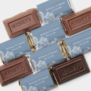 Elegant White Lace Wedding Dusty Blue Hershey's Miniatures
