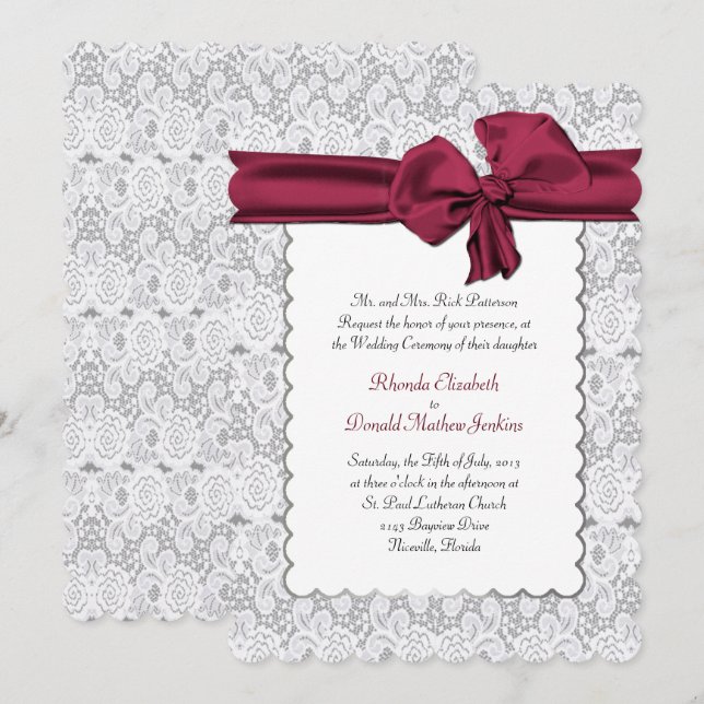 Elegant White Lace Wedding Invitation (Front/Back)