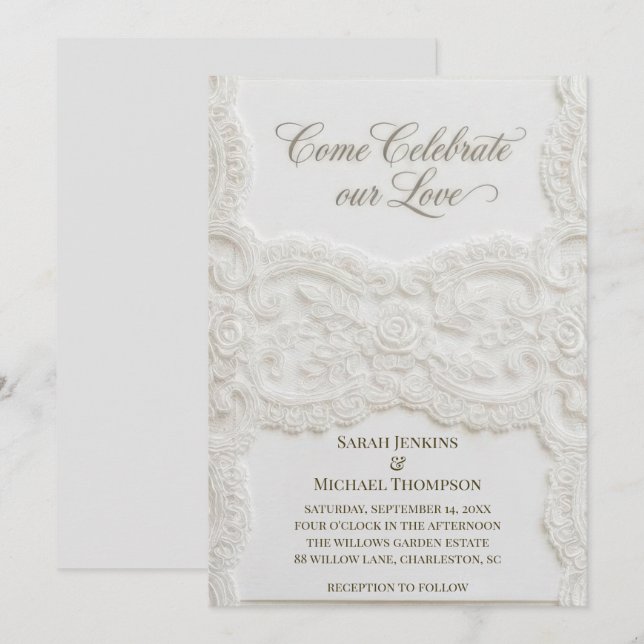 Elegant White Lace Wedding Invitation (Front/Back)