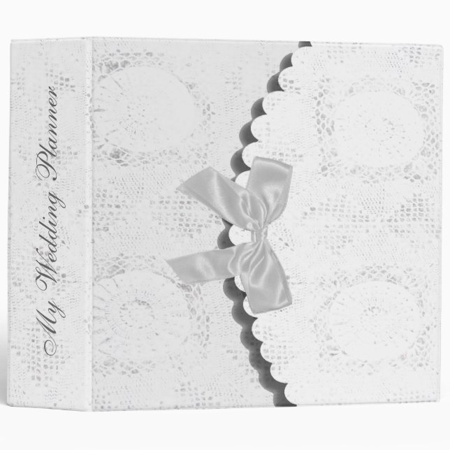 Elegant white lace Wedding Planner 3 Ring Binder (Front/Spine)