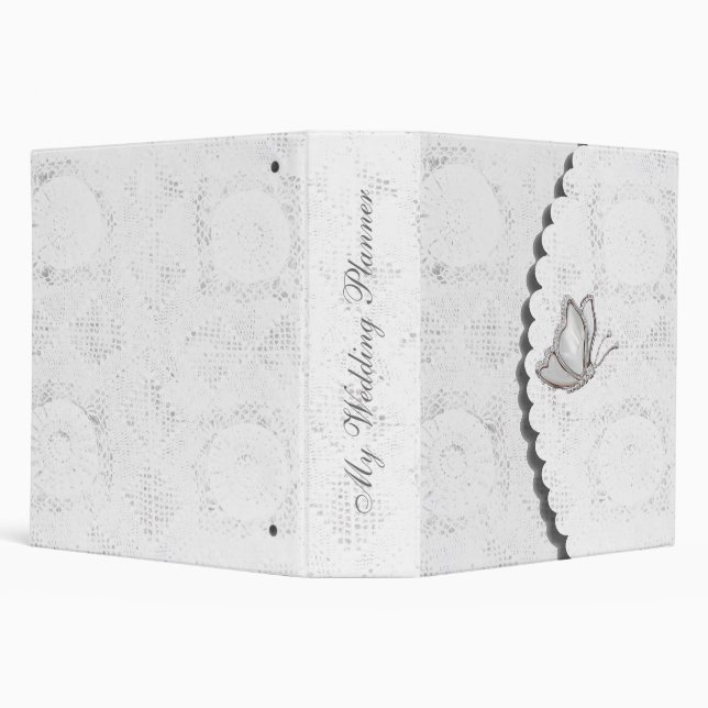 Elegant white lace Wedding Planner 3 Ring Binder (Background)