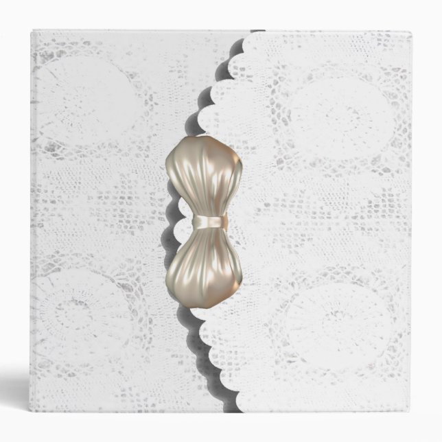 Elegant white lace Wedding Planner Binder (Front)