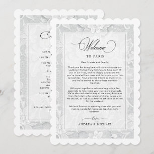 Elegant White Lace Wedding Welcome Itinerary Card