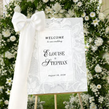 Elegant White Lace Wedding Welcome Sign