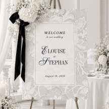 Elegant White Lace Wedding Welcome Sign