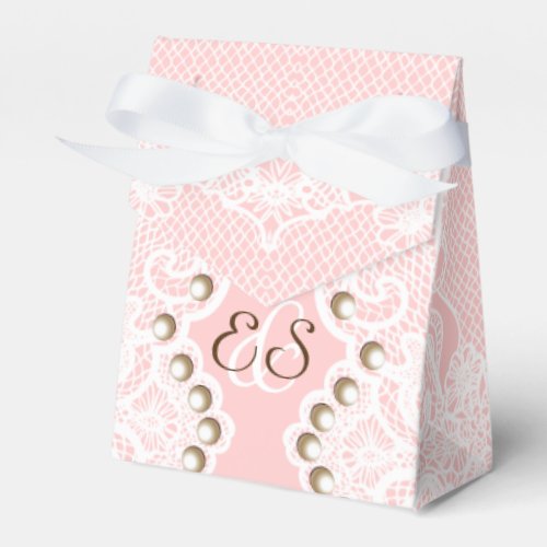 Elegant white lace with pearls pink wedding favor boxes