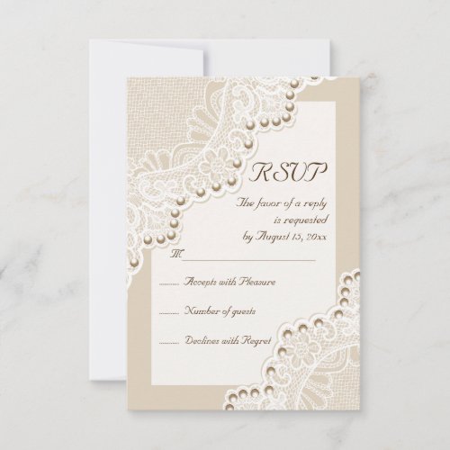 Elegant white lace with pearls wedding RSVP reply