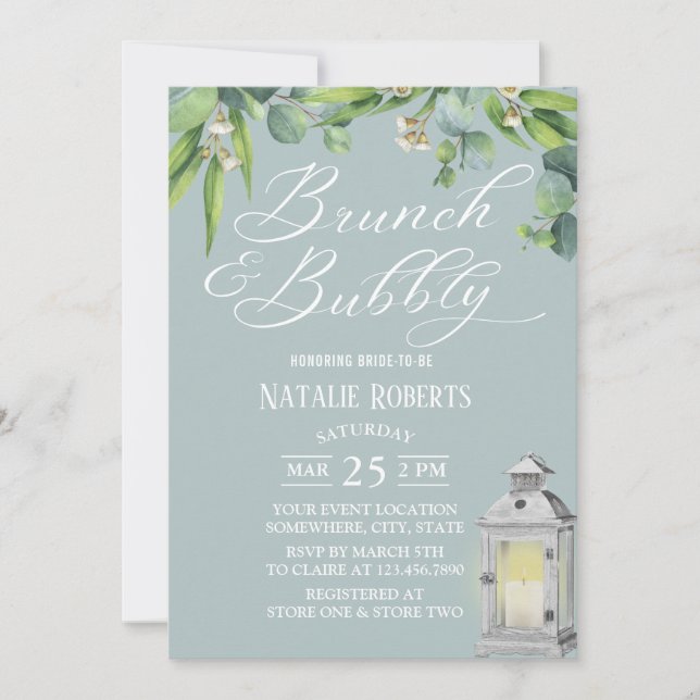 Elegant White Lantern & Foliage Bridal Brunch Invitation (Front)