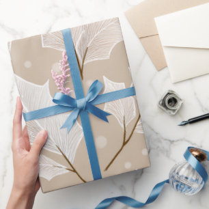 Elegant White Leaf Wrapping Paper Minimal Botani