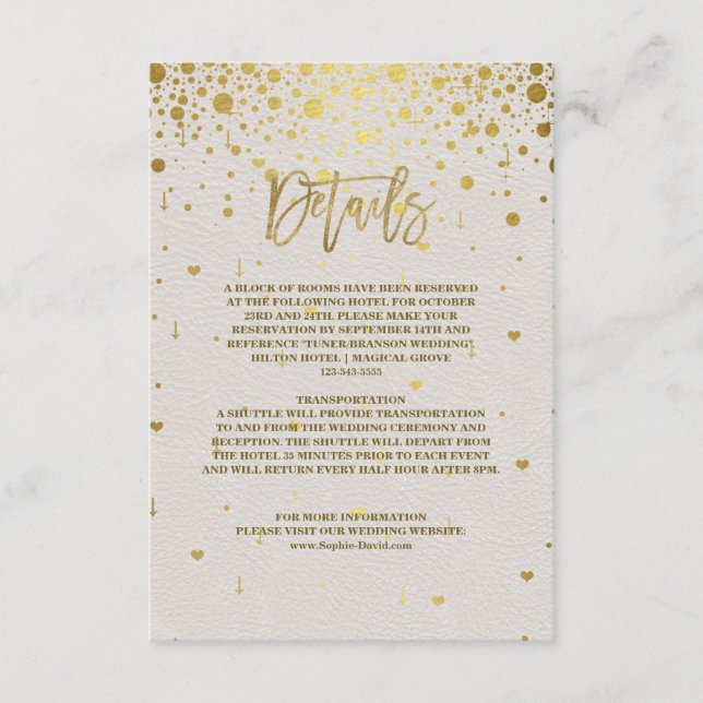 Elegant White Leather Gold Confetti Wedding  Enclosure Card (Front)