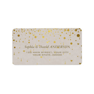 Elegant White Leather Gold Confetti Wedding Label
