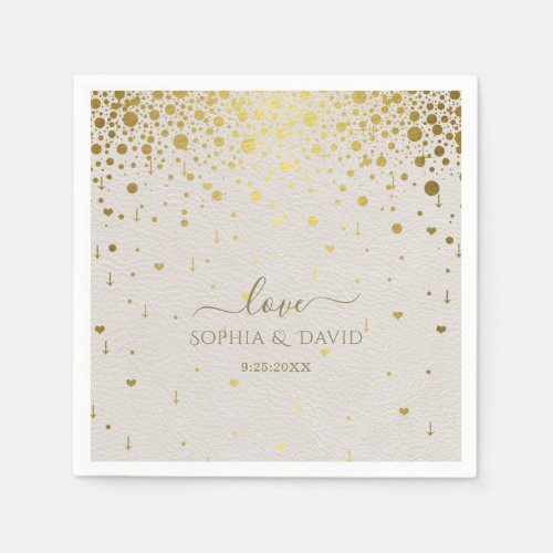 Elegant White Leather Gold Confetti Wedding  Napkins