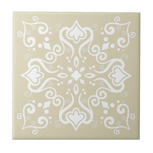 Elegant White Light Beige Azulejo Pattern A01c Ceramic Tile