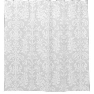 Elegant White & Light gray Floral Damasks Pattern Shower Curtain