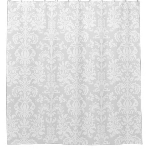 Elegant White  Light gray Floral Damasks Pattern Shower Curtain