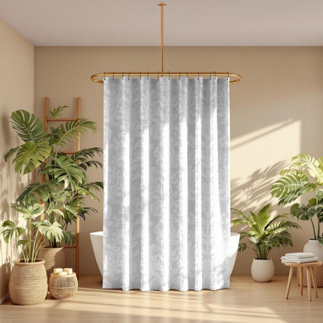 Elegant White & Light gray Floral Damasks Pattern Shower Curtain (Creator Uploaded)