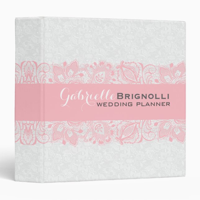 Elegant White & Light Pink Vintage Wedding Lace Binder (Front/Spine)