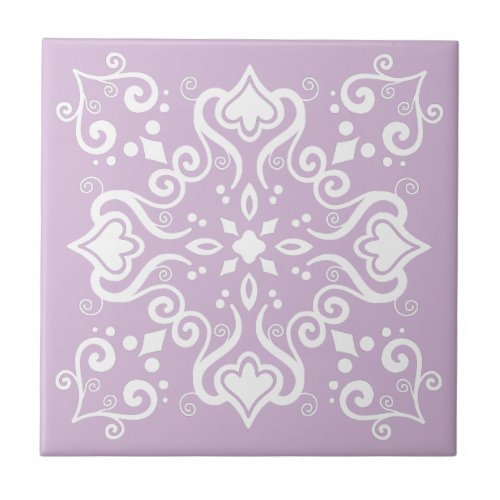 Elegant White Light Purple Azulejo Pattern A01c Ceramic Tile