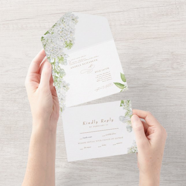 Elegant White Lilac Floral Wedding Gold Text All I All In One Invitation (Tearaway)