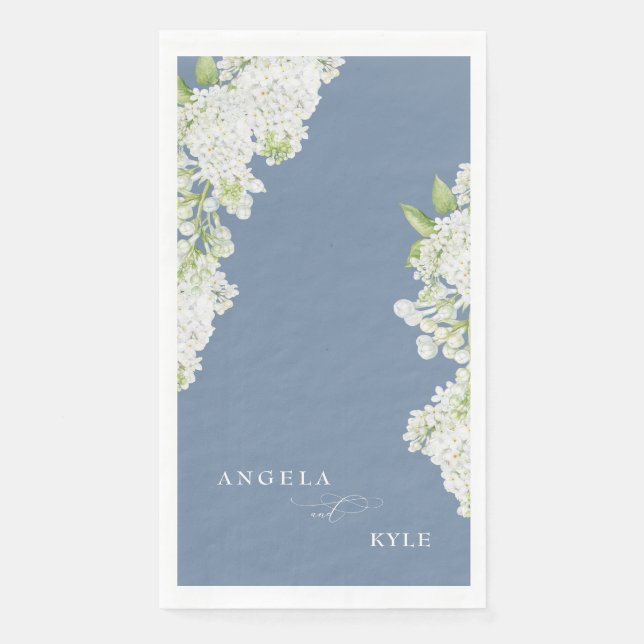 Elegant White Lilacs Periwinkle Custom Guest Paper Guest Towels (Front)