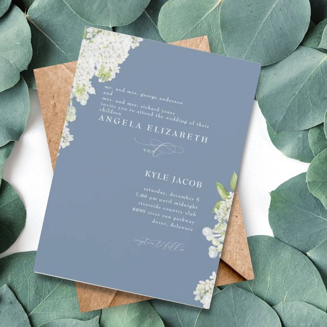 Elegant White Lilacs Periwinkle Invitation (Creator Uploaded)