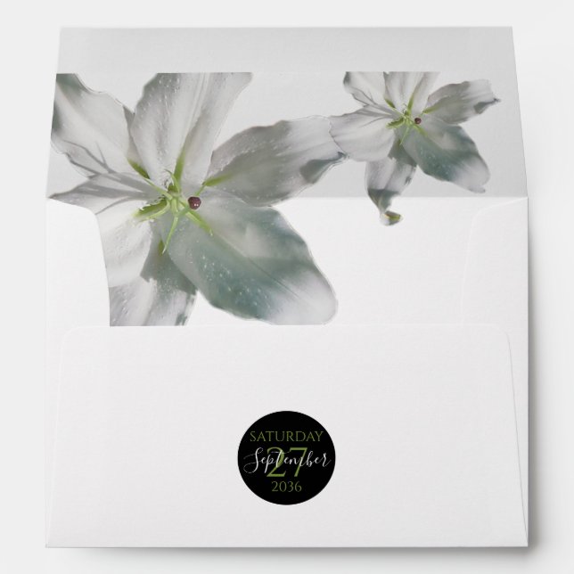 Elegant White Lilies 5x7 Wedding Invitation Envelope (Back (Bottom))