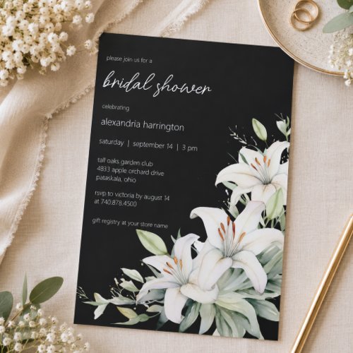 Elegant White Lilies Bridal Shower Invitation