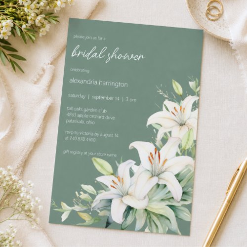 Elegant White Lilies Bridal Shower Invitation