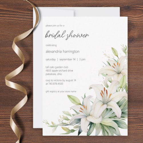 Elegant White Lilies Bridal Shower Invitation